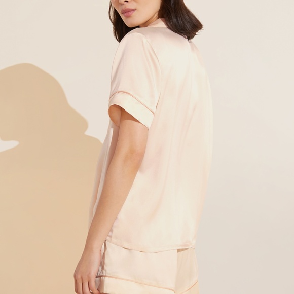 Inez Washable Silk Short PJ Set in Champagne/Rose Cloud - Picture 3 of 4